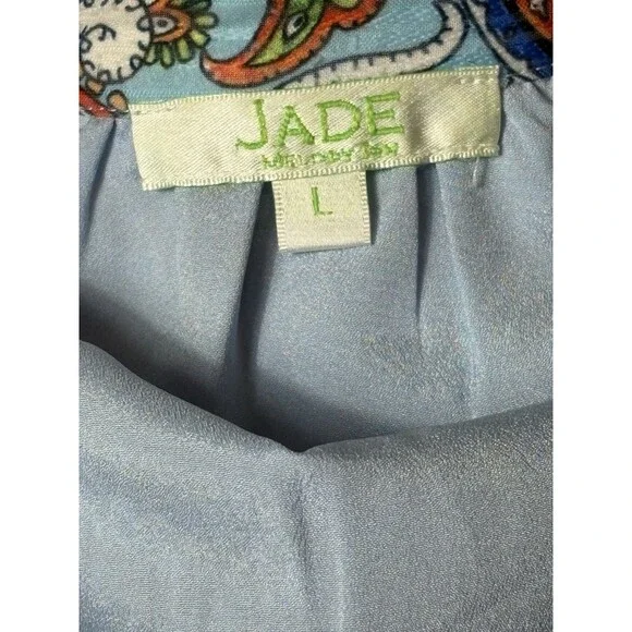 JADE Paisley Boho Babydoll Dress Blue Multicolor Size L EUC! - Picture 7 of 8